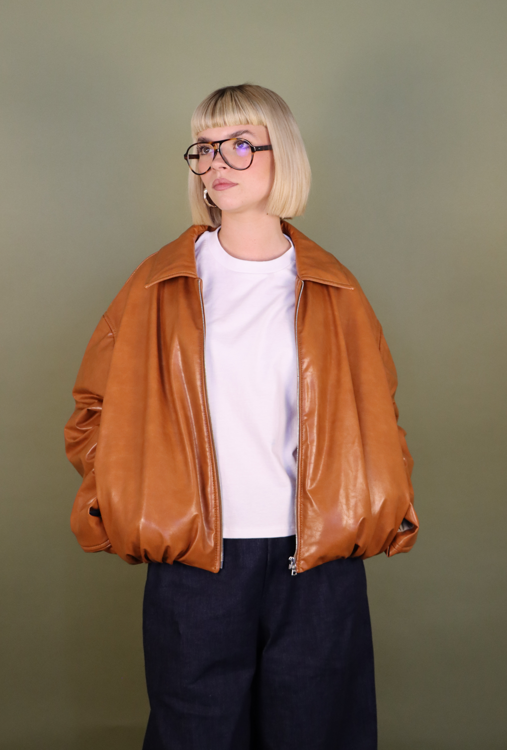 Cognac Vegan Leather Jacket