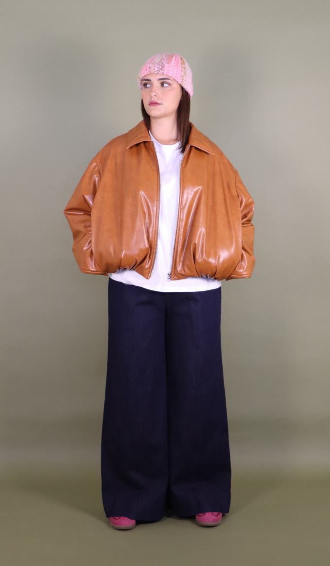 Cognac Vegan Leather Jacket